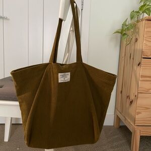 Olive Green Corduroy Tote Bag